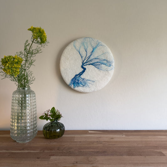Rond schilderij van wol - Roots Blauw Groot