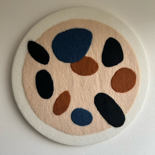 Rond schilderij van wol - Stone