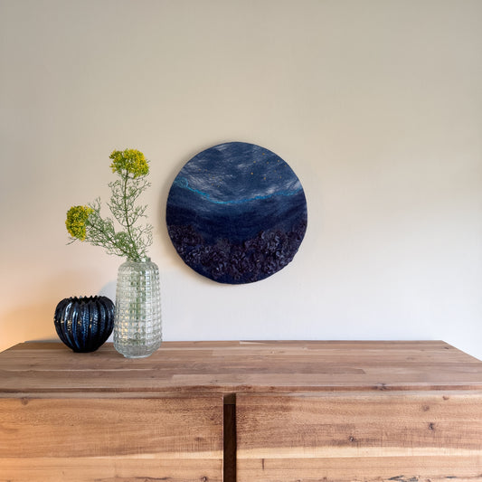 Rond schilderij van wol - Night